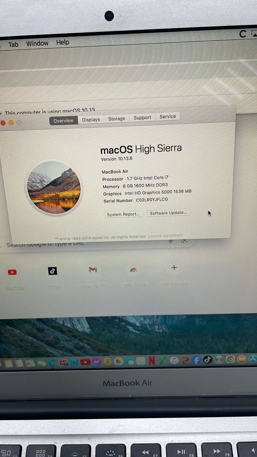 MacBook Air 2017 Model Core i5 8GB 128 GB with charger and bag