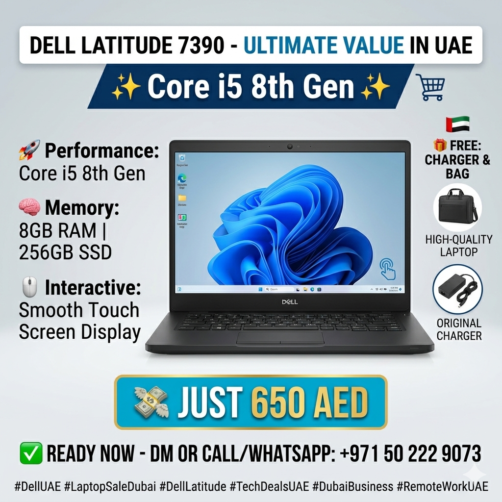 Dell laptop touch screen  Model- 7390 Core i5 8th generation  8gb ram 256 GB storage  With charger and bag Offer Deal